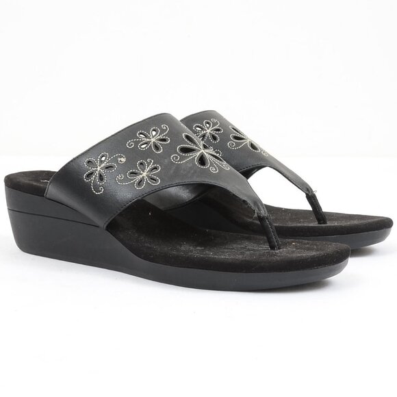 A2 By Aerosoles Air Flow Black Women's Size 9M Wedge Thong Sandals - Picture 4 of 7